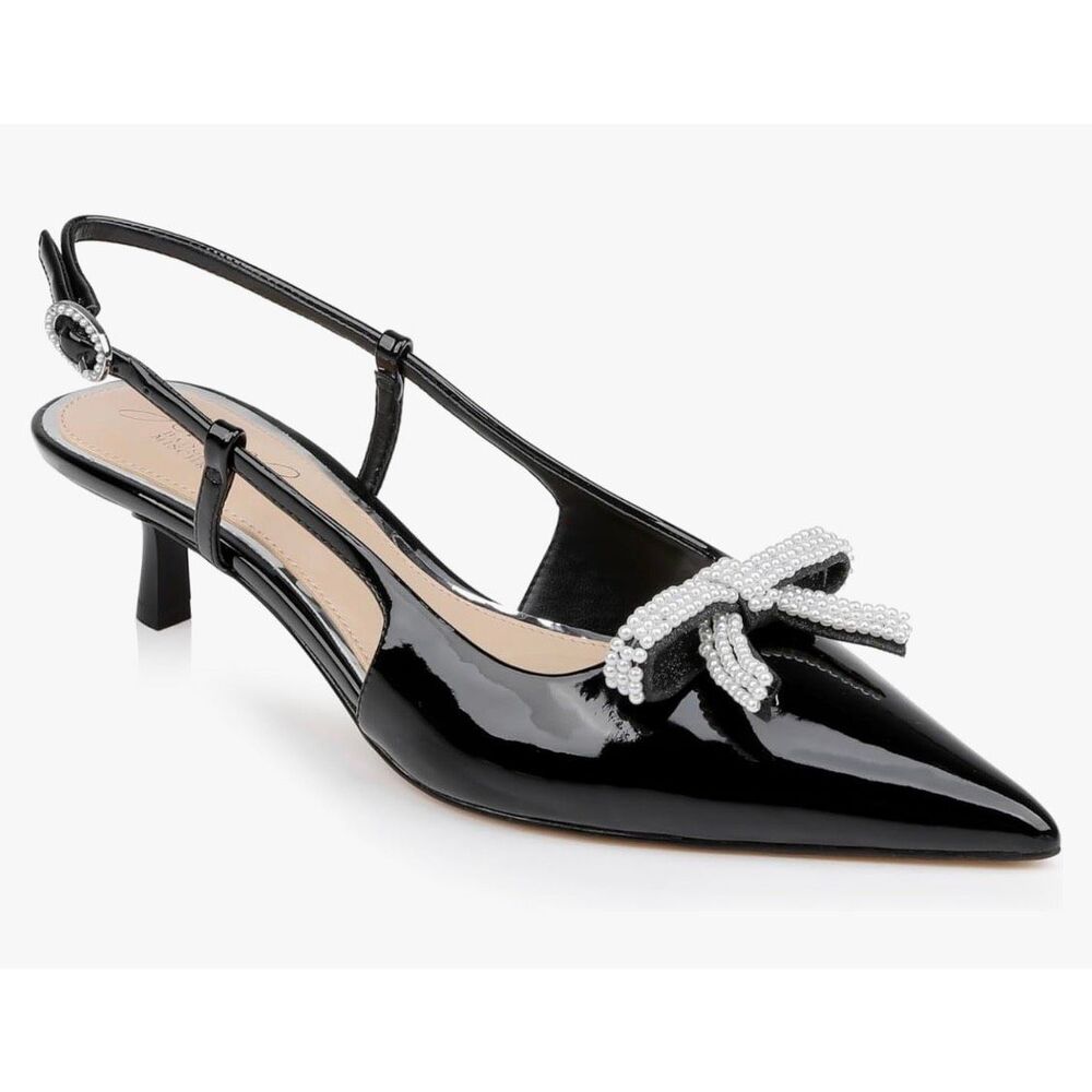 Jewel Badgley Mischka Krystia Slingback Kitten Heels Pearled Bow -11